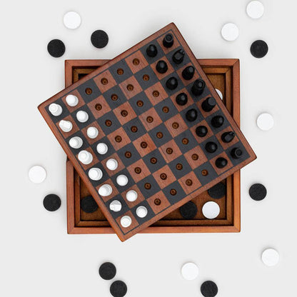 Iron & Glory Wooden 2 in 1 Games Set Chess And Checkers Toys and Games Iron and Glory Quirky Turkey Gifts