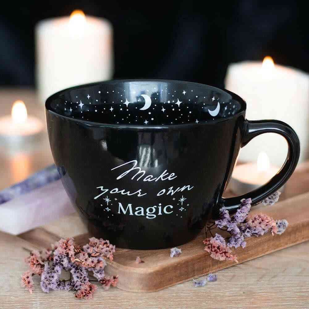 Make Your Own Magic Black Mug with Stars and Moon Design Mugs & Cups Spirit of equinox Quirky Turkey Gifts