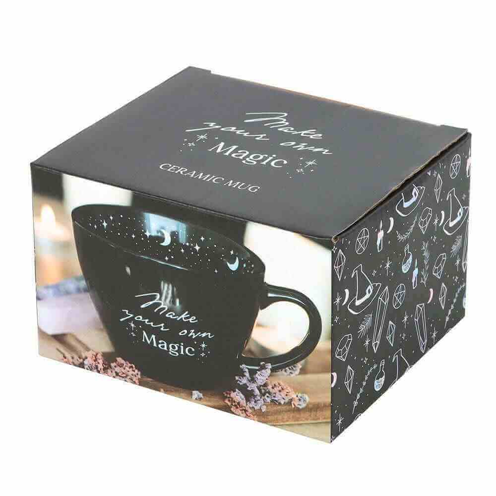 Make Your Own Magic Black Mug with Stars and Moon Design Mugs & Cups Spirit of equinox Quirky Turkey Gifts