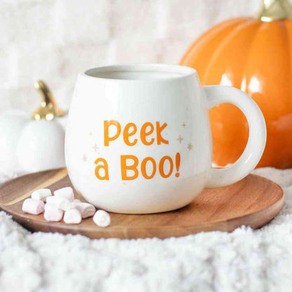 Peekaboo Ghost inside Rounded Mug, Halloween Ghostly Friend Mugs & Cups Spirit of equinox Quirky Turkey Gifts
