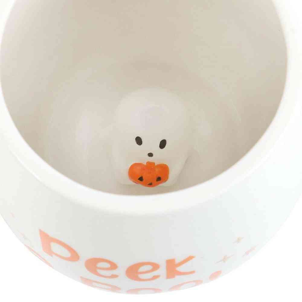 Peekaboo Ghost inside Rounded Mug, Halloween Ghostly Friend Mugs & Cups Spirit of equinox Quirky Turkey Gifts