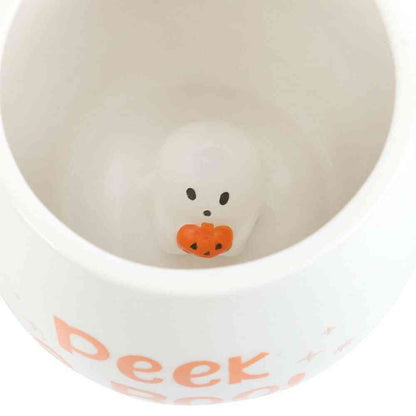 Peekaboo Ghost inside Rounded Mug, Halloween Ghostly Friend Mugs & Cups Spirit of equinox Quirky Turkey Gifts