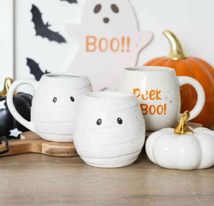 Peekaboo Ghost inside Rounded Mug, Halloween Ghostly Friend Mugs & Cups Spirit of equinox Quirky Turkey Gifts