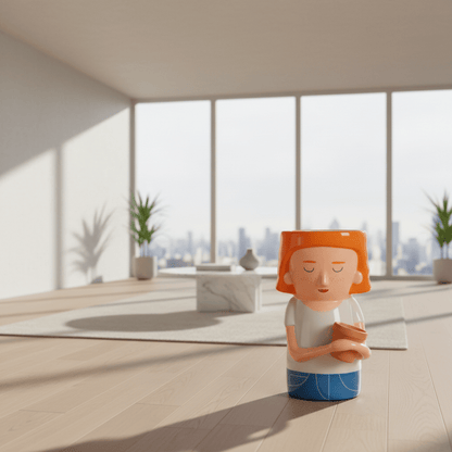 Red-haired lady ceramic plant pot vase with mini planter, standing figure holding small pot