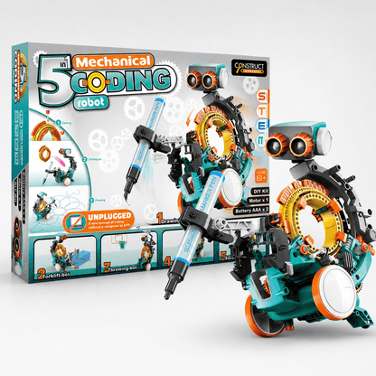 5-in-1 Mechanical Coding Robot STEM Kit | Construct & Create Quirky Turkey Gifts