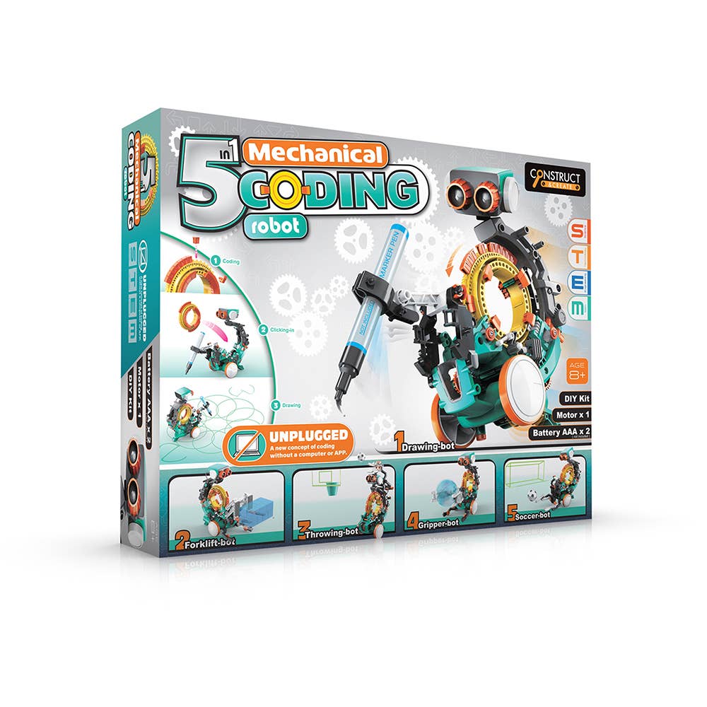 5-in-1 Mechanical Coding Robot STEM Kit | Construct & Create Quirky Turkey Gifts