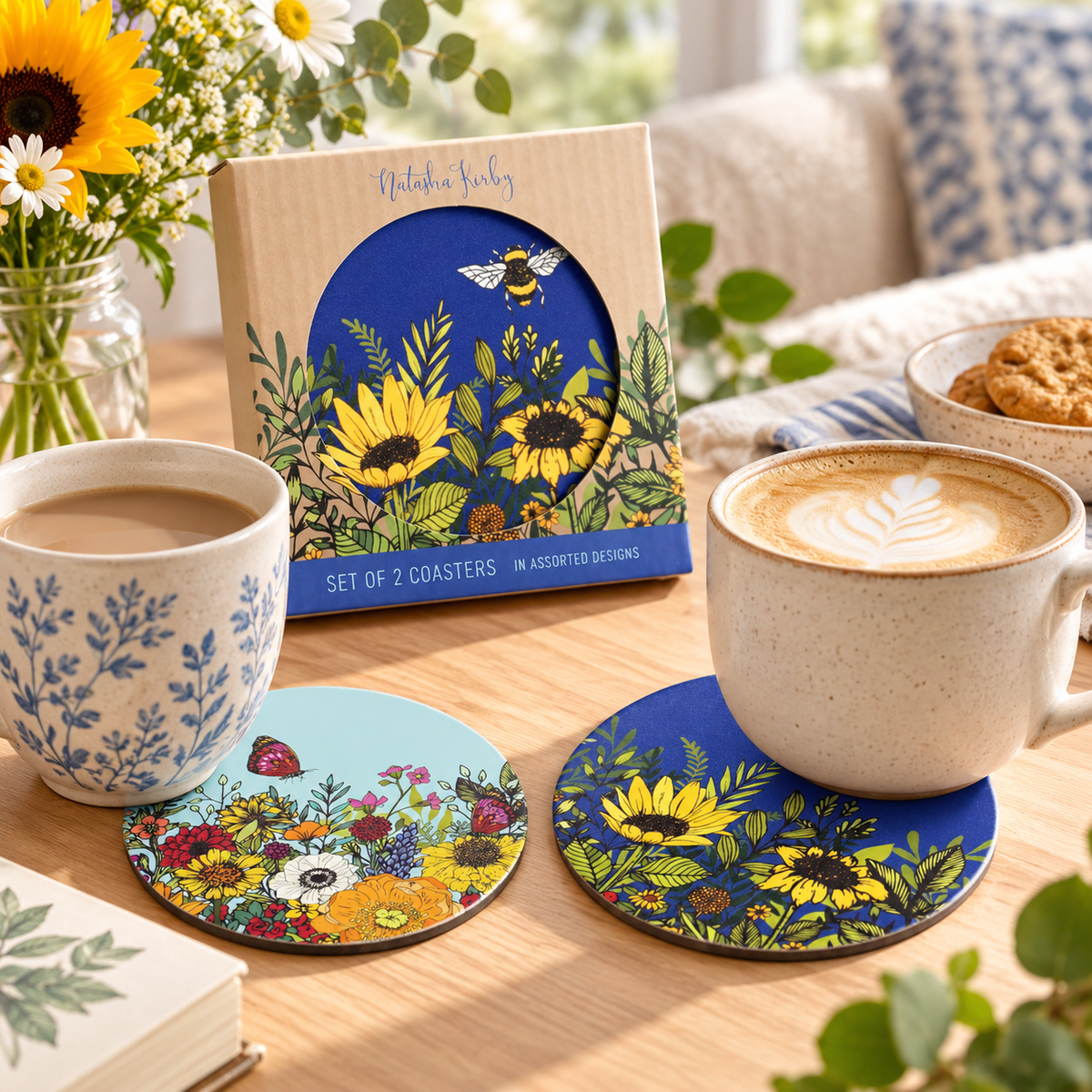 Ceramic Coasters Sunflower Bee Butterfly Flowers Floral Quirky Turkey Gifts