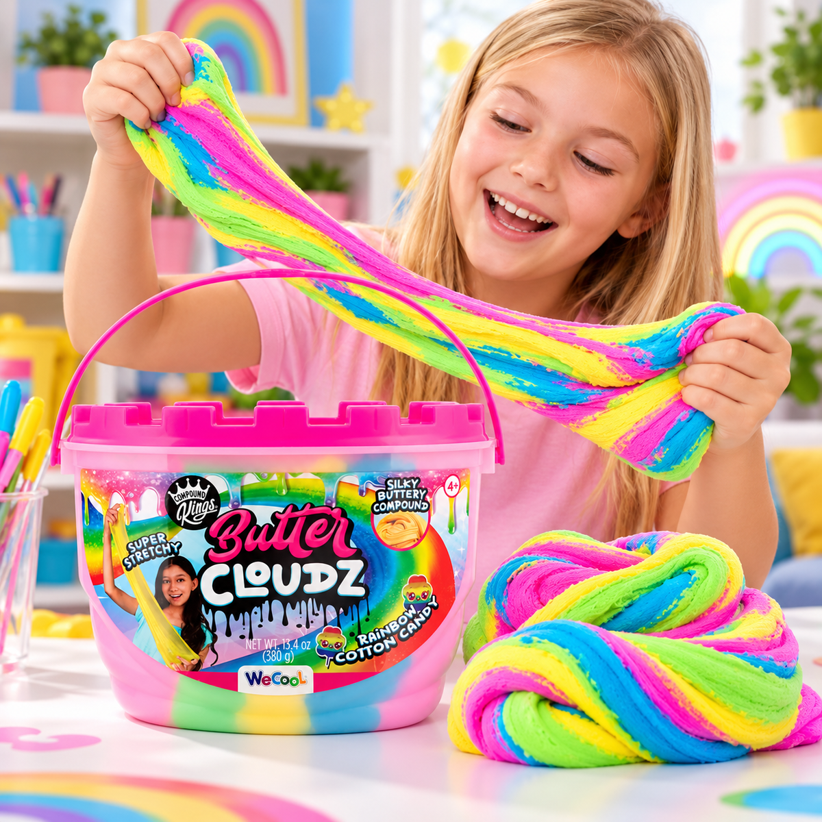 Compound Kings Butter Cloudz Swirls Rainbow Cotton Candy Slime – 380g, Ages 4+ Quirky Turkey Gifts