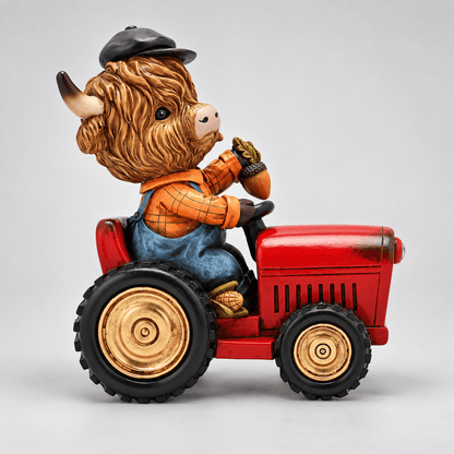 Country Living Highland Cow on Tractor Figurine Quirky Turkey Gifts