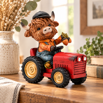 Country Living Highland Cow on Tractor Figurine Quirky Turkey Gifts