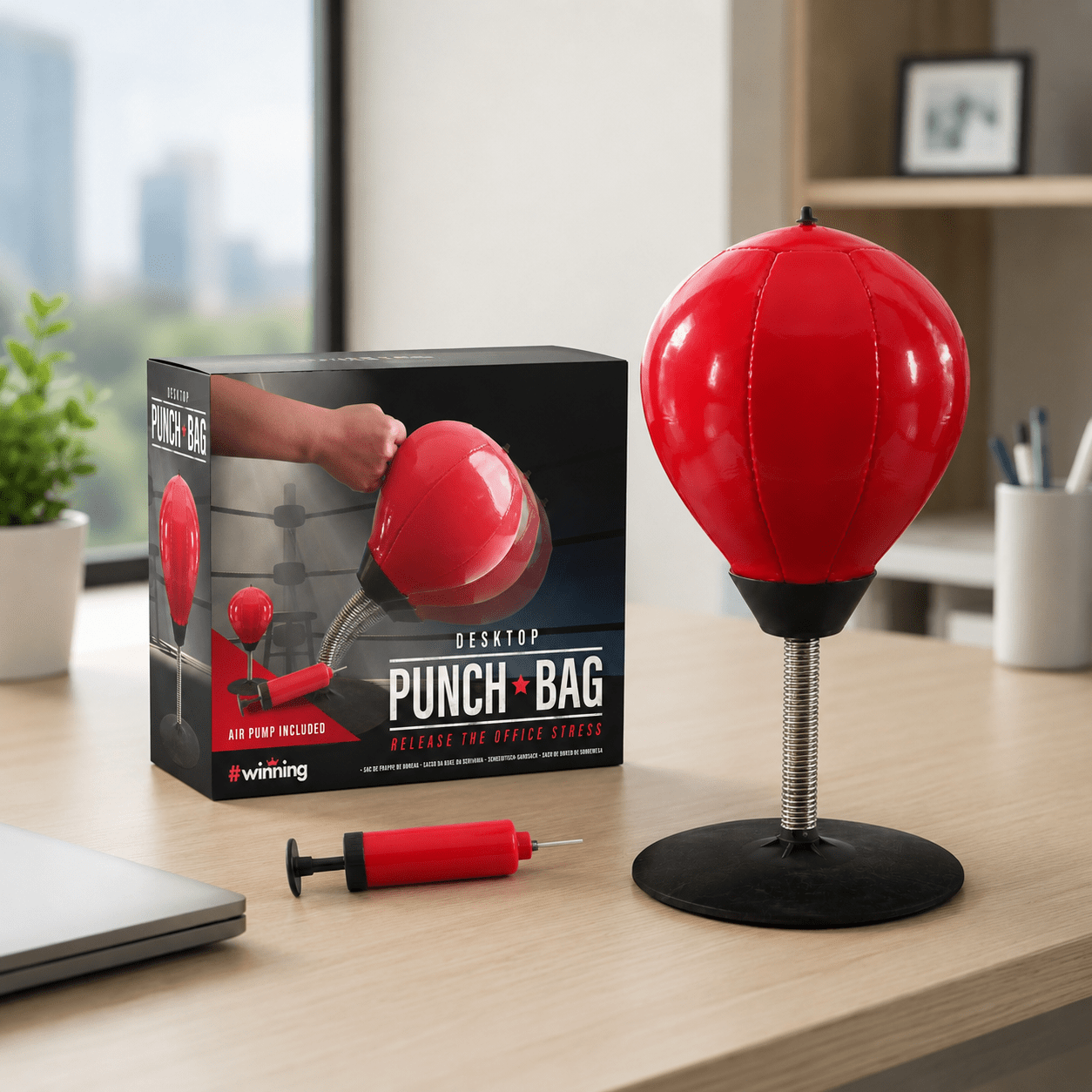 Desktop Punch Bag with Air Pump | Office Stress Relief Desk Toy Quirky Turkey Gifts