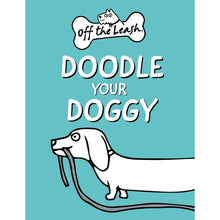 Turquoise book cover reading “Doodle Your Doggy” with outlined dog graphic