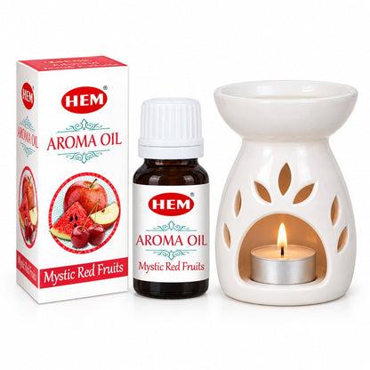 HEM aroma oil bottle with Mystic Red Fruits label and matching product box