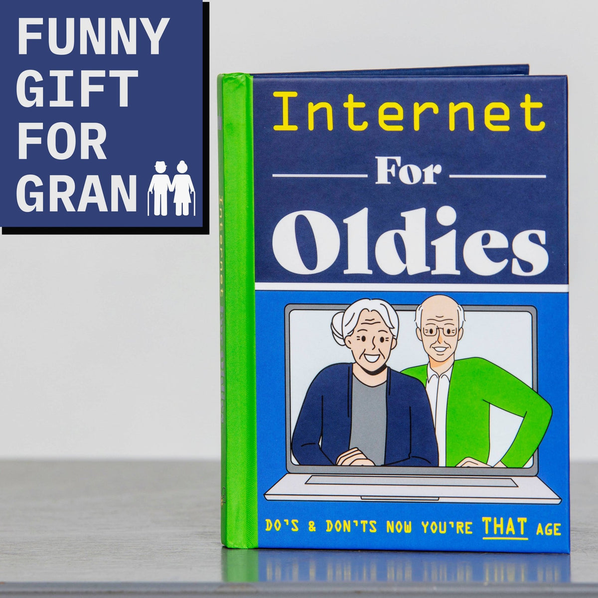 Novelty book "Internet For Oldies" front cover with "Funny gift for gran" text beside it.