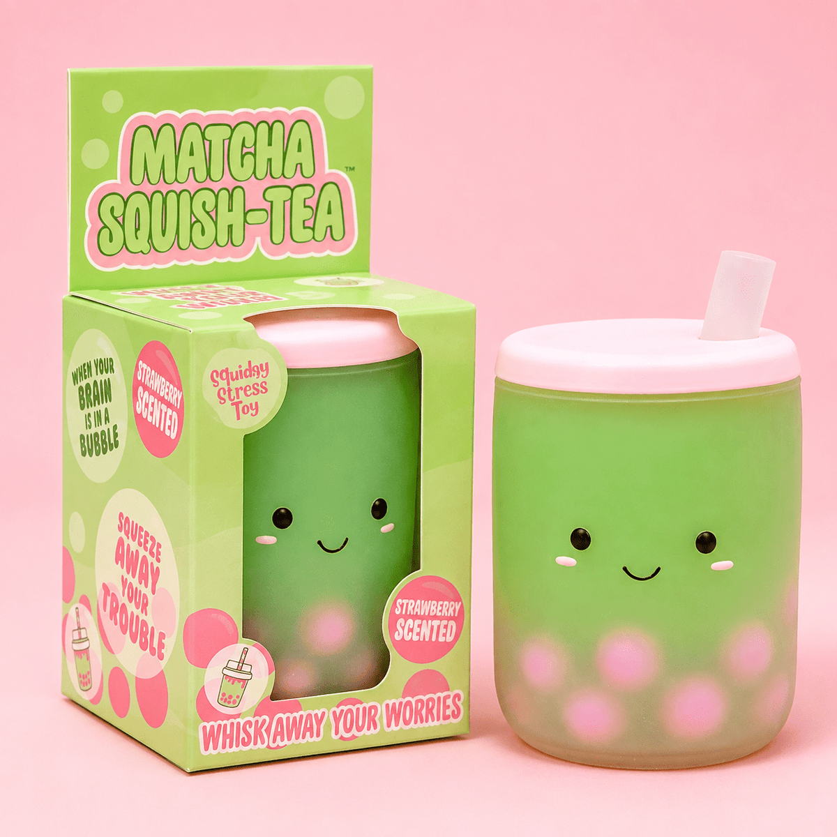 Matcha Squish-Tea Strawberry Scented Boba Squishy Toy Quirky Turkey Gifts