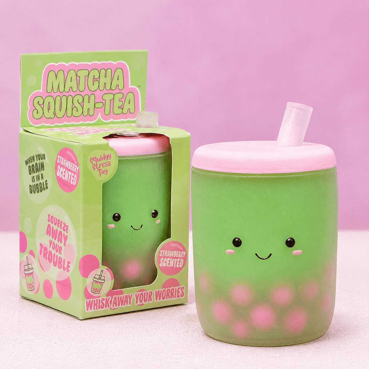Matcha Squish-Tea Strawberry Scented Boba Squishy Toy Quirky Turkey Gifts