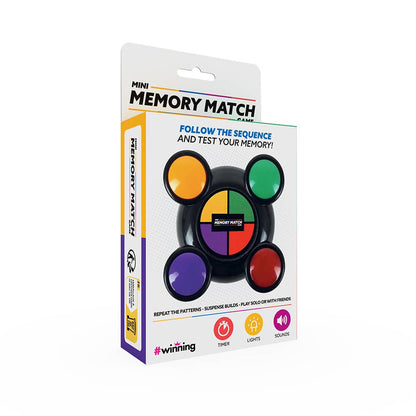 Mini Memory Match game in retail package with multicolor button design and instructions