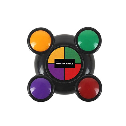 Mini Memory Match game with orange, green, purple, and red buttons on a black base
