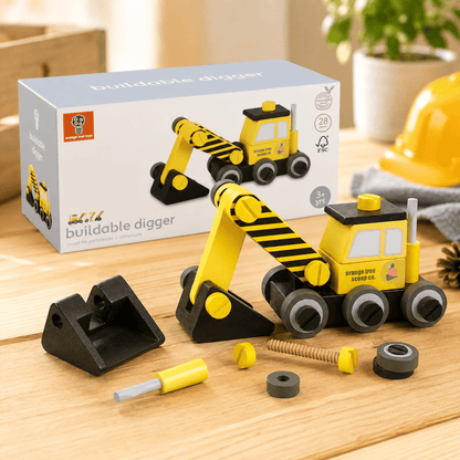 Orange Tree Toys Buildable Wooden Digger – 28 Piece Construction Toy Quirky Turkey Gifts