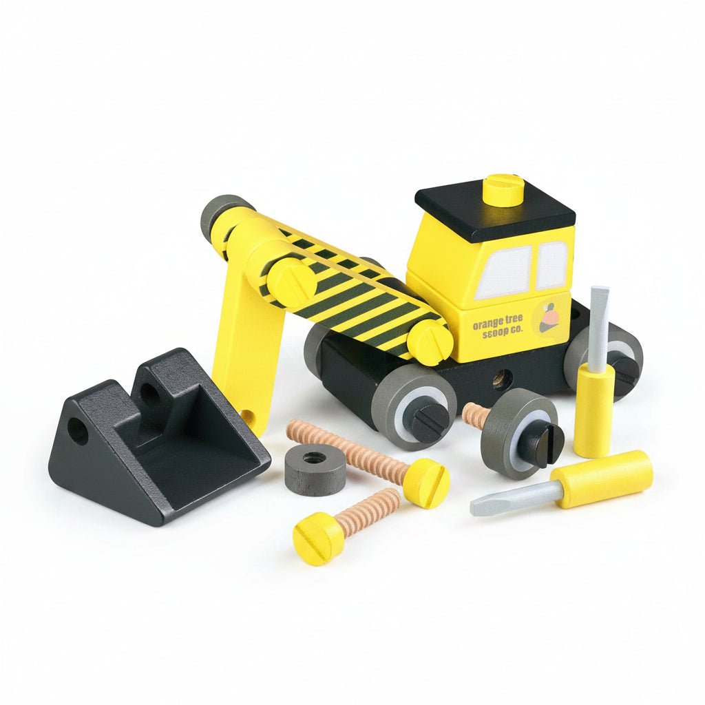 Orange Tree Toys Buildable Wooden Digger – 28 Piece Construction Toy Quirky Turkey Gifts