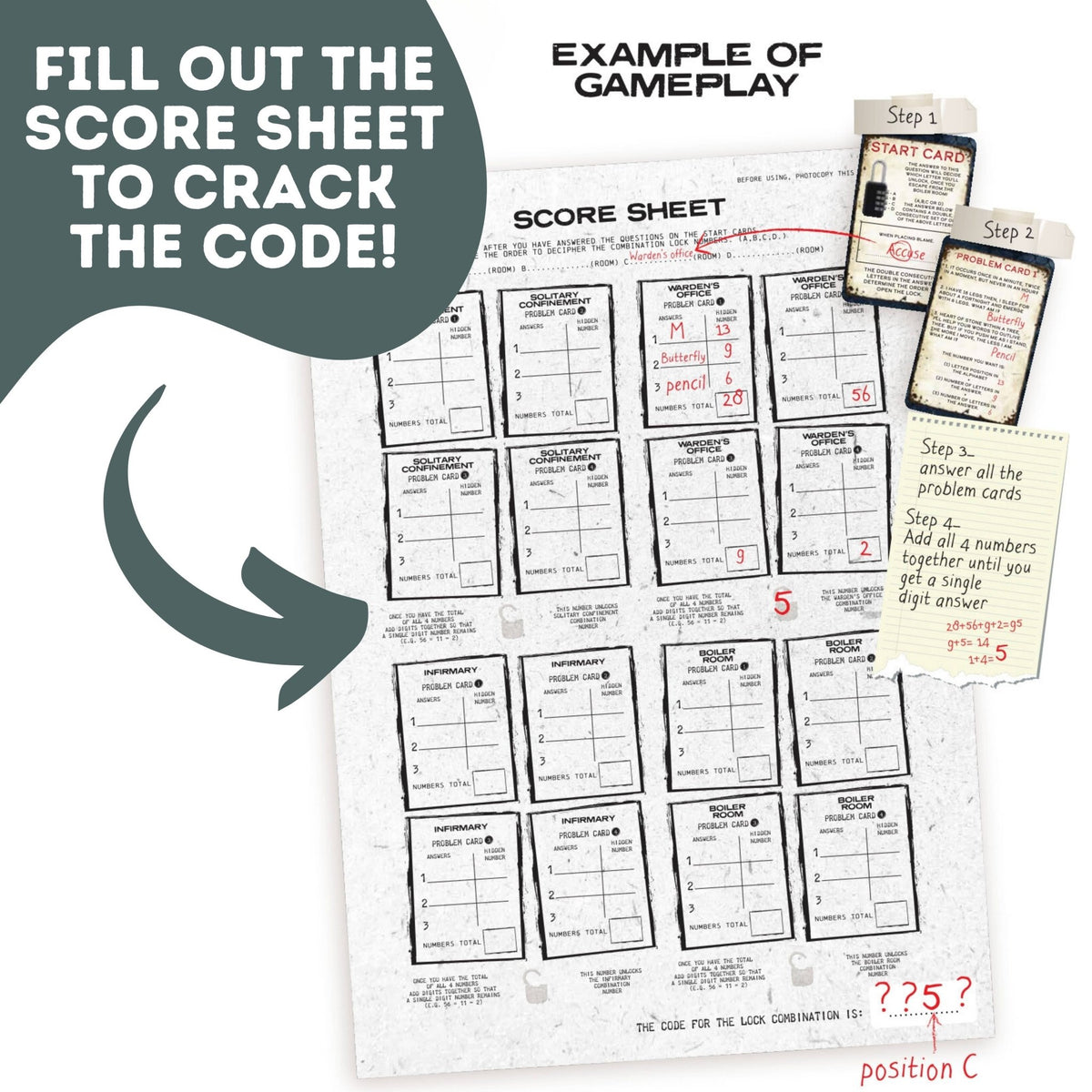 Score sheet example for the phone escape room puzzle game