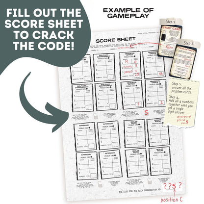 Score sheet example for the phone escape room puzzle game
