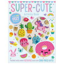 Felt sticker activity book cover with colorful animal sticker shapes and donut