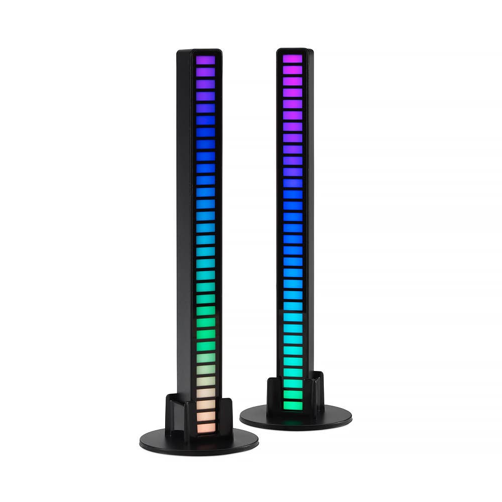 Sound-reactive light bar twin pack, two standing vertical RGB tubes with black stands