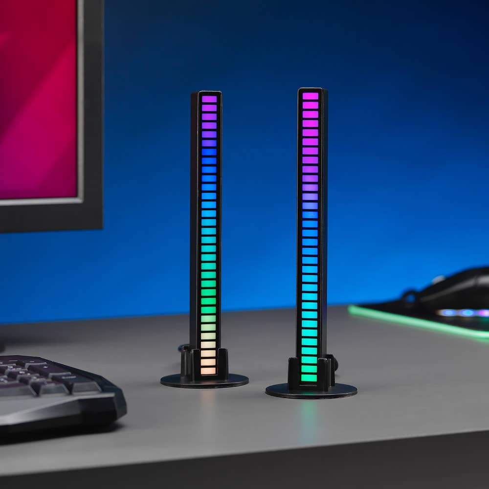 Twin pack sound-reactive light bars with two vertical RGB columns on black bases