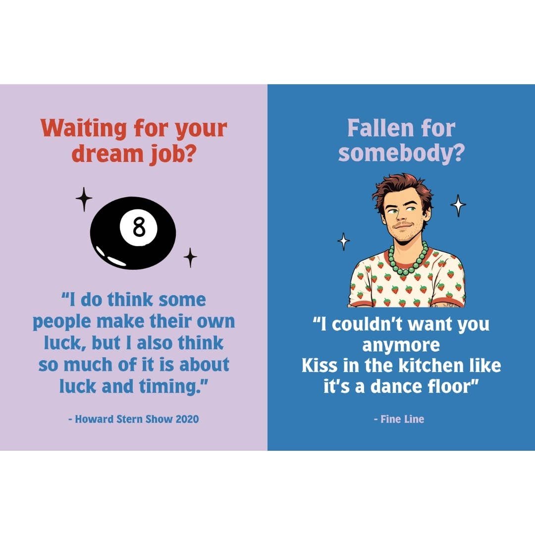 Open gift book pages with “Waiting for your dream job?” and “Fallen for somebody?”