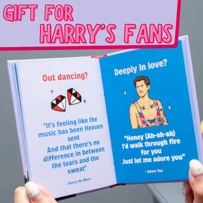 Opened gift book with “Gift for Harry’s Fans” banner and two quote pages