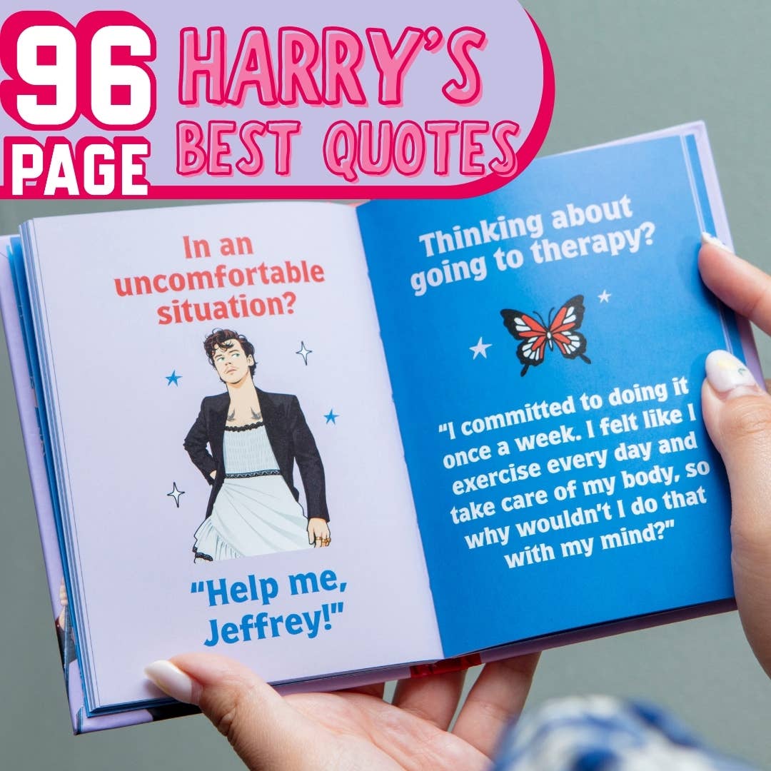 Opened gift book with blue quote page and butterfly graphic, held by two hands