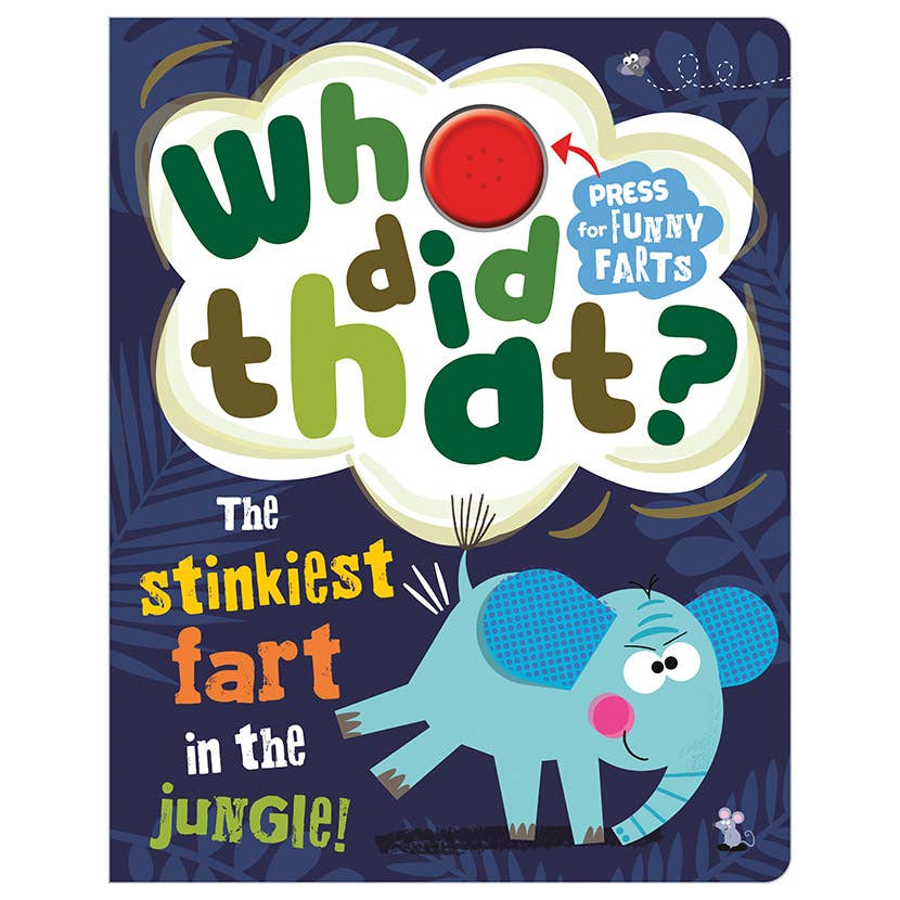 Children's book cover with blue mouse character and 'Who did that?' speech bubble