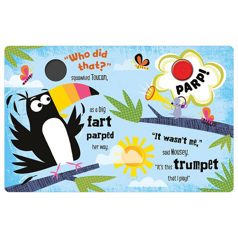 Children's book cover with black-and-white bird and 'Who did that?' speech bubble