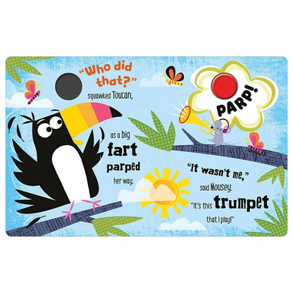 Children's book cover with black-and-white bird and 'Who did that?' speech bubble