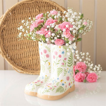 Floral Welly Boot Planter – Ceramic Flower Pot (17cm) for Windowsills Pots & Planters Jones Home & Gifts Quirky Turkey Gifts