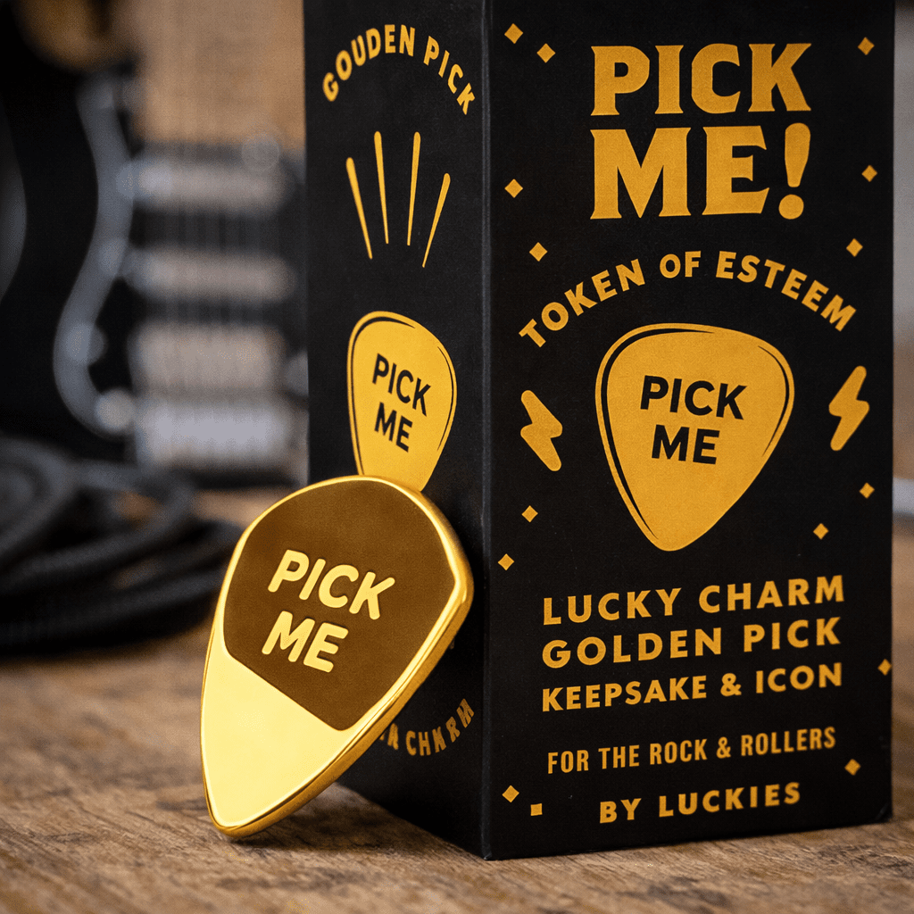 Pick Me Gold Guitar Pick Lucky Charm Gift, Gold-Plated Plectrum in Star Gift Box Guitar Pick Luckies Quirky Turkey Gifts