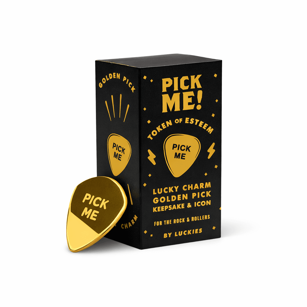 Pick Me Gold Guitar Pick Lucky Charm Gift, Gold-Plated Plectrum in Star Gift Box Guitar Pick Luckies Quirky Turkey Gifts