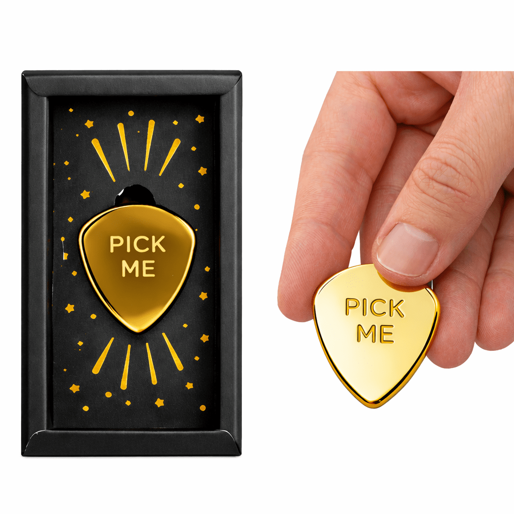 Pick Me Gold Guitar Pick Lucky Charm Gift, Gold-Plated Plectrum in Star Gift Box Guitar Pick Luckies Quirky Turkey Gifts