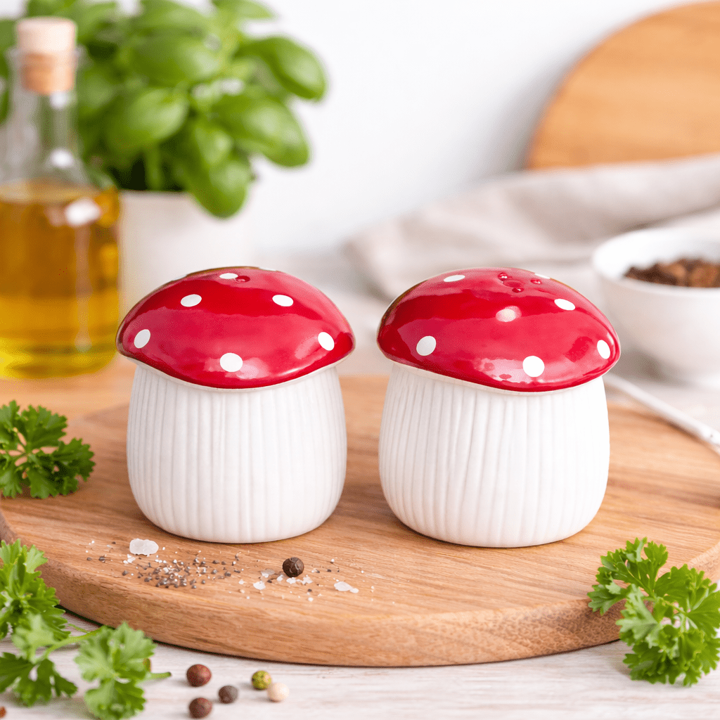 Mushroom Salt & Pepper Shakers Set | Cute Ceramic Tableware Gift | Kitchen Seasoning Shakers UK Tableware & Coasters The Dark Forest Quirky Turkey Gifts