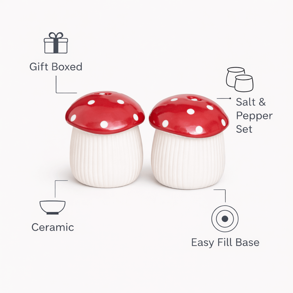 Mushroom Salt & Pepper Shakers Set | Cute Ceramic Tableware Gift | Kitchen Seasoning Shakers UK Tableware & Coasters The Dark Forest Quirky Turkey Gifts