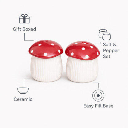 Mushroom Salt & Pepper Shakers Set | Cute Ceramic Tableware Gift | Kitchen Seasoning Shakers UK Tableware & Coasters The Dark Forest Quirky Turkey Gifts