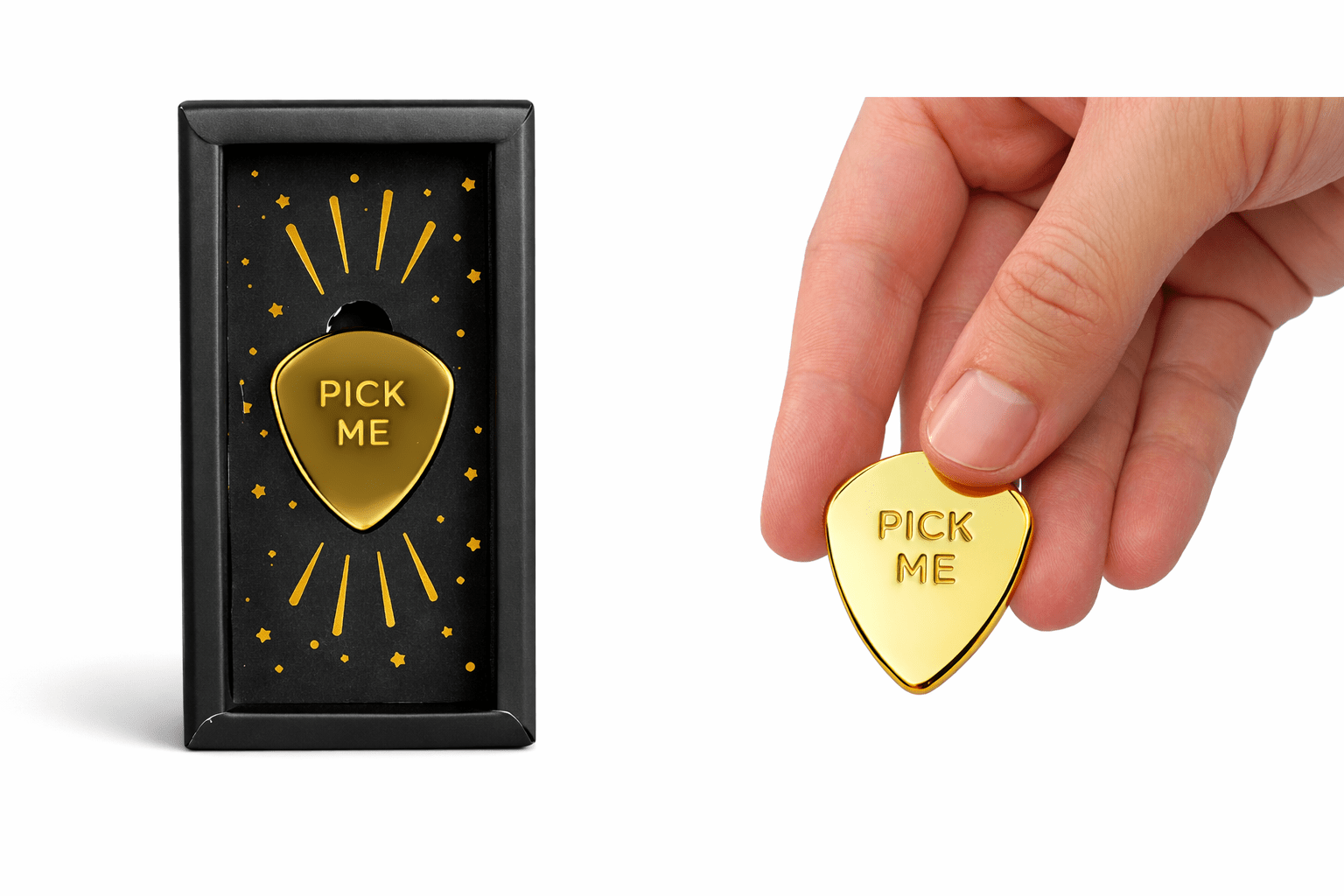 Pick Me Gold Guitar Pick Lucky Charm Gift, Gold-Plated Plectrum in Star Gift Box Guitar Pick Luckies Quirky Turkey Gifts
