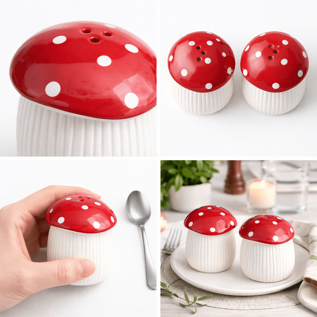 Mushroom Salt & Pepper Shakers Set | Cute Ceramic Tableware Gift | Kitchen Seasoning Shakers UK Tableware & Coasters The Dark Forest Quirky Turkey Gifts