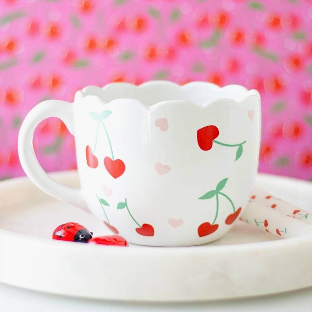 Cherry Scalloped Love Heart Mug | Mothers Day Mugs & Cups Jones Home & Gifts Quirky Turkey Gifts