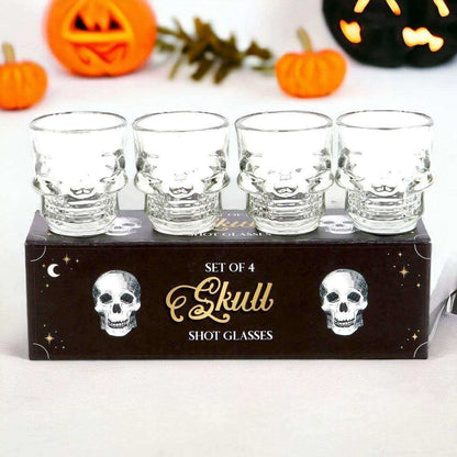 Set of 4 Skull Shot Glasses, Skull Design, Halloween Gift Ware Shot Glasses Puckator Quirky Turkey Gifts