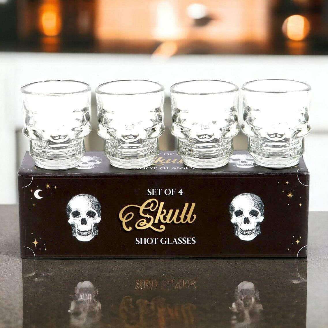 Set of 4 Skull Shot Glasses, Skull Design, Halloween Gift Ware Shot Glasses Puckator Quirky Turkey Gifts