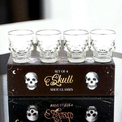 Set of 4 Skull Shot Glasses, Skull Design, Halloween Gift Ware Shot Glasses Puckator Quirky Turkey Gifts