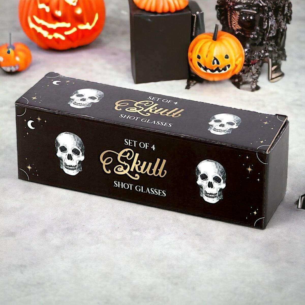 Set of 4 Skull Shot Glasses, Skull Design, Halloween Gift Ware Shot Glasses Puckator Quirky Turkey Gifts