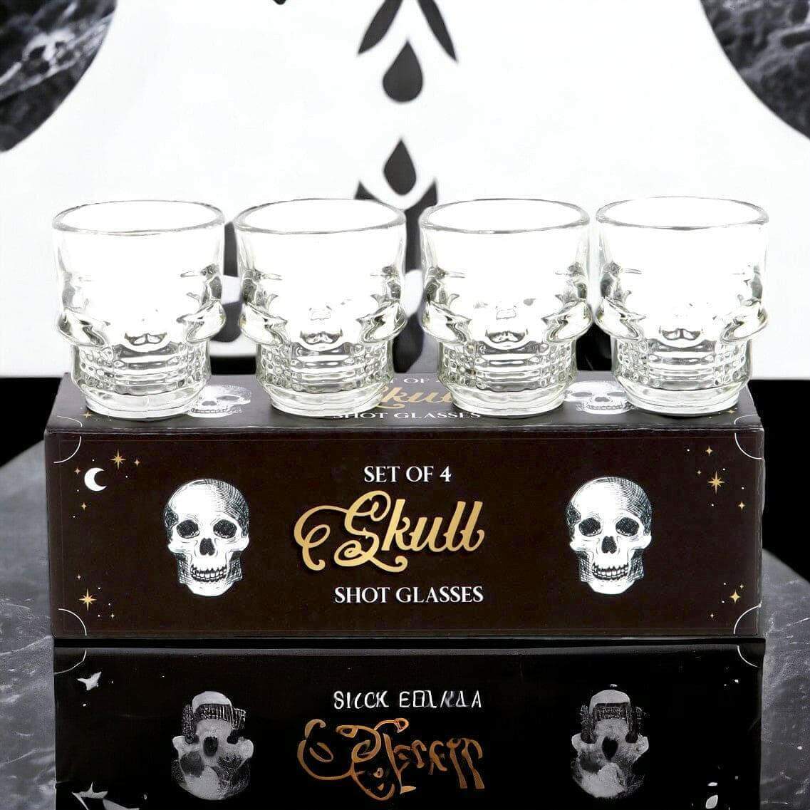 Set of 4 Skull Shot Glasses, Skull Design, Halloween Gift Ware Shot Glasses Puckator Quirky Turkey Gifts